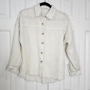 Ellison Cream Raw Hem Button Up Medium Oversized